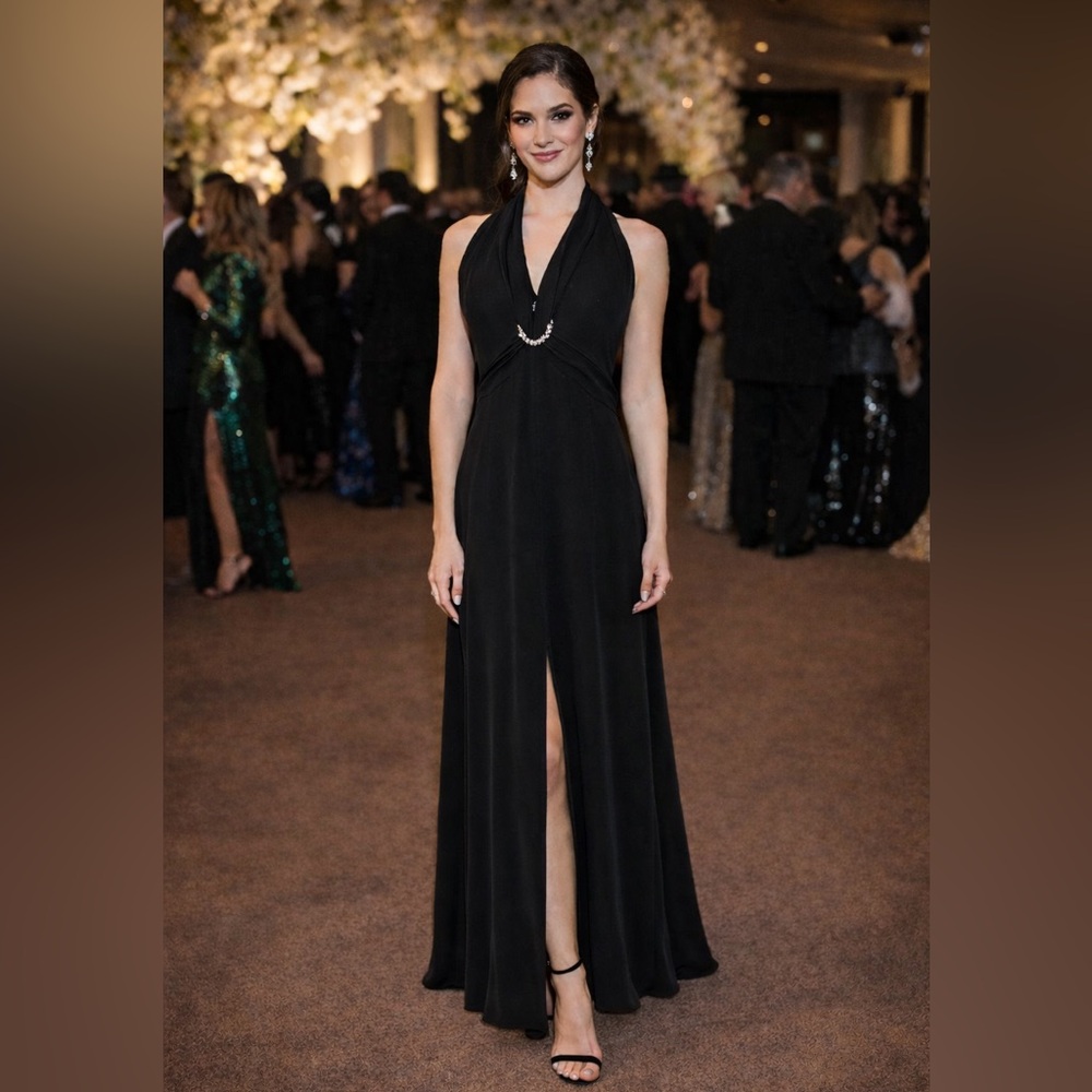 Elegant Tadashi Black Maxi Dress with Front Slit